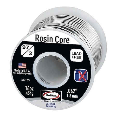 Harris 331868 Rosin Core Solder, Dia 0.062 In, 1Lb