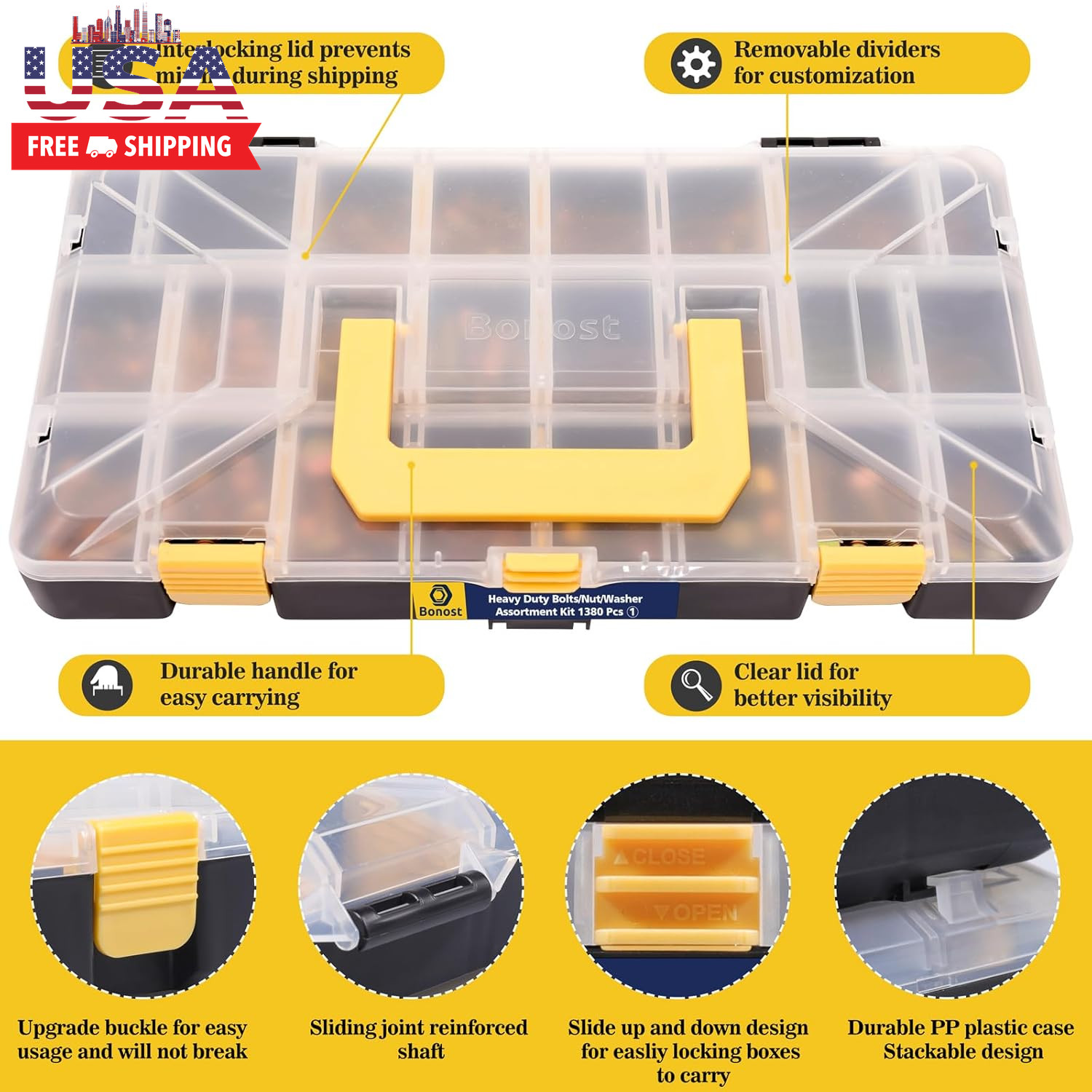 1380Pcs Nuts and Bolts Assortment Kit – Heavy Duty Grade 8.8 Metric M4 M5 M6 M8