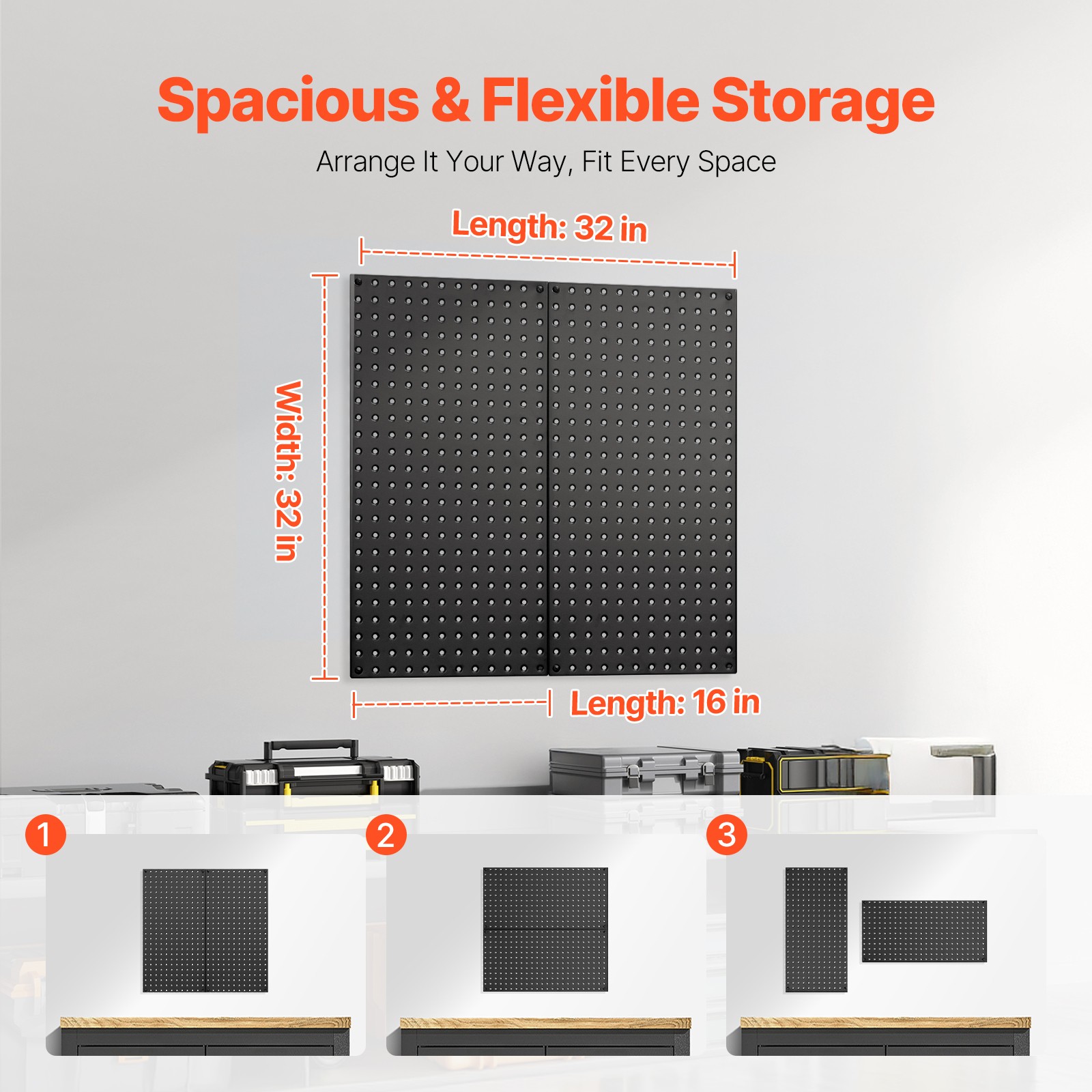 VEVOR Metal Pegboard Panels 2 Pcs 32″ x 16″ Wall Organizer for Garage Tool