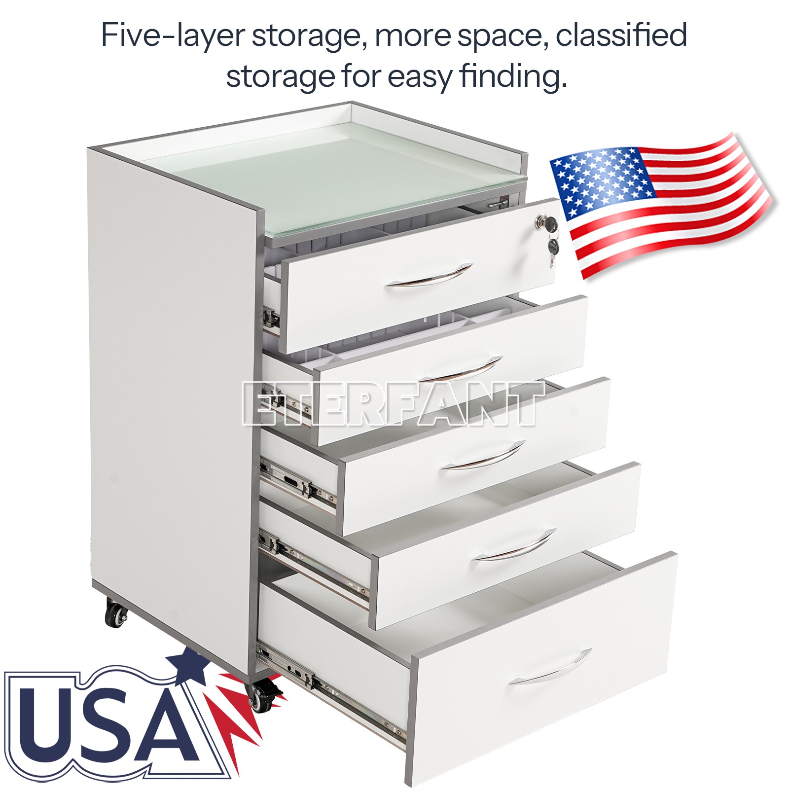 Dental 3 Layer Medical Cart Trolley Tool/5 Drawers Rolling Storage Cart+Socket