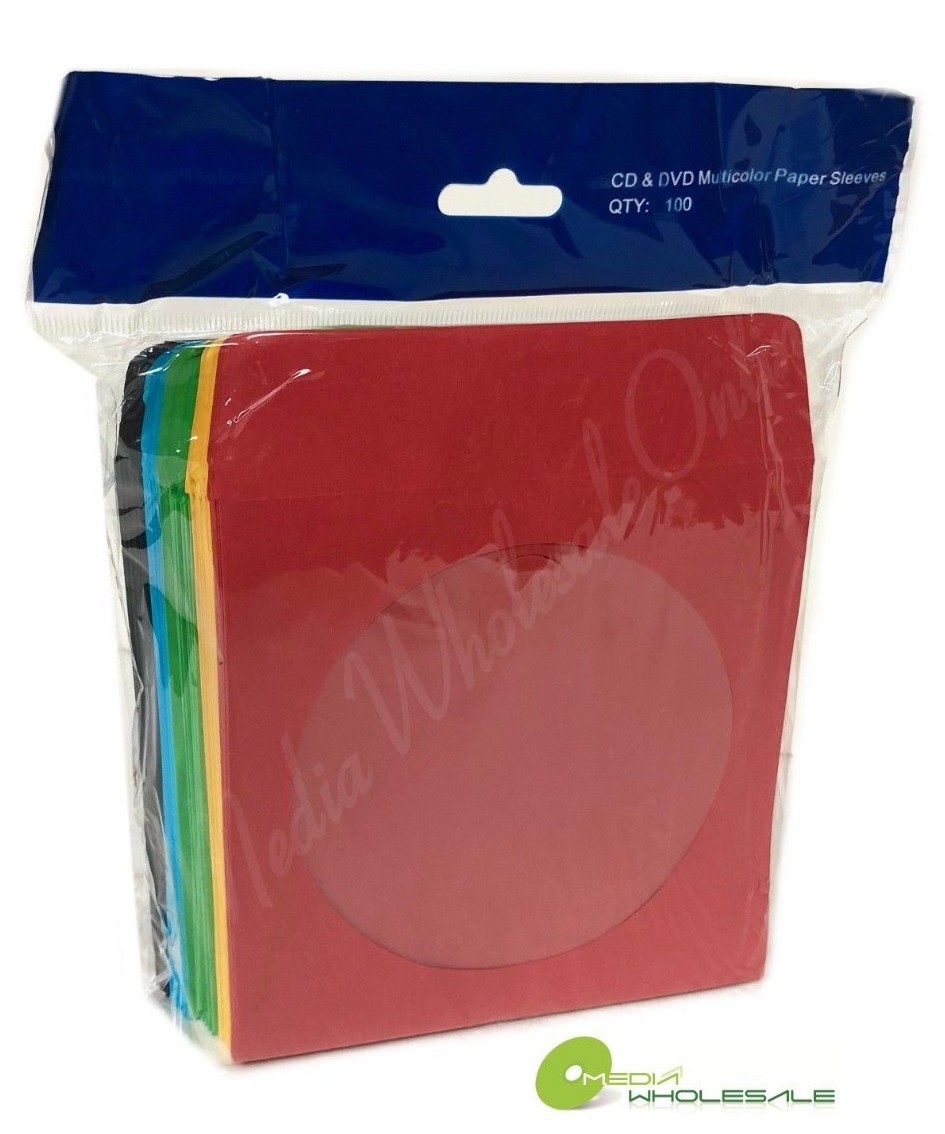 1000 CD DVD Assorted Multi Color Paper Sleeves with Window and Flap Envelopes