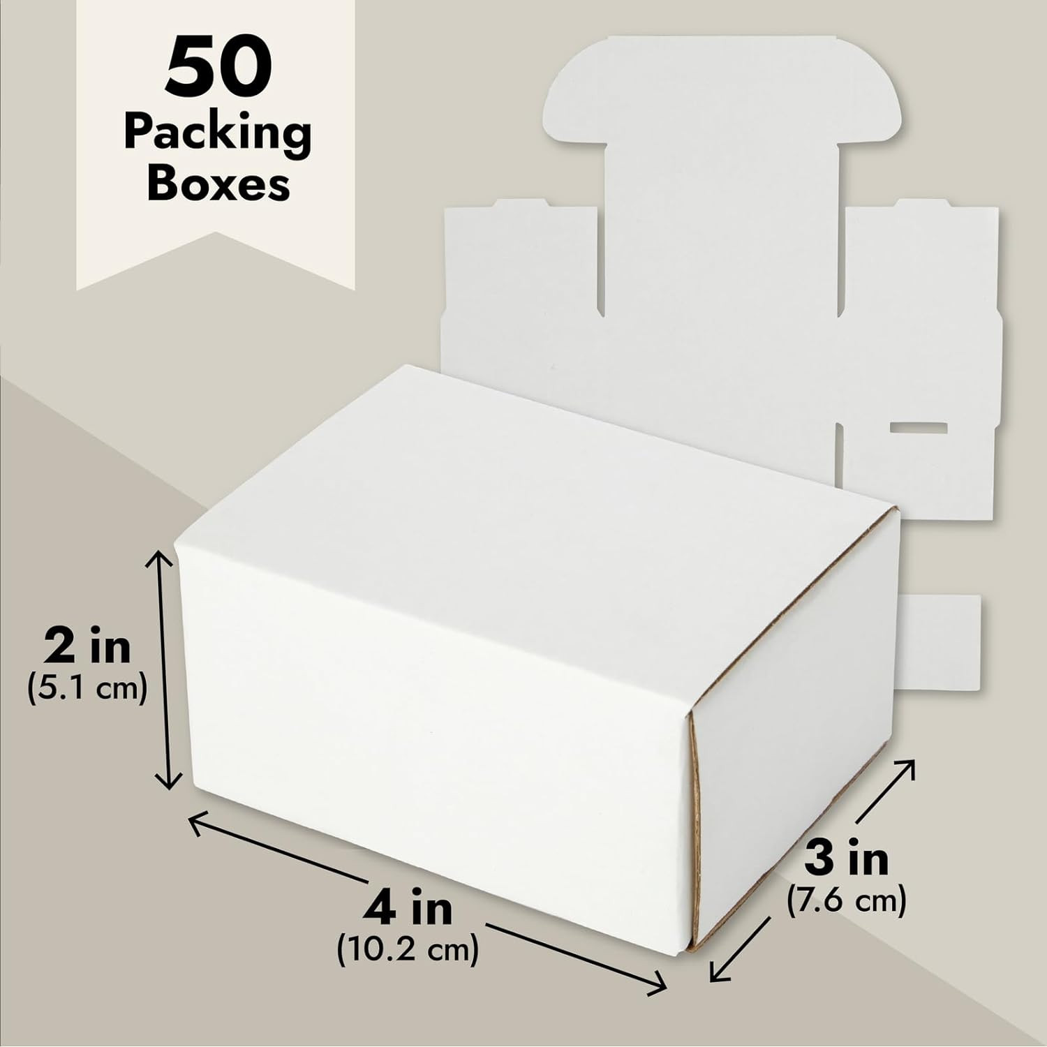 Mailing Box – 50 Pack, White, 4 X 3 X 2 Inch Corrugated Cardboard – Foldable Bus