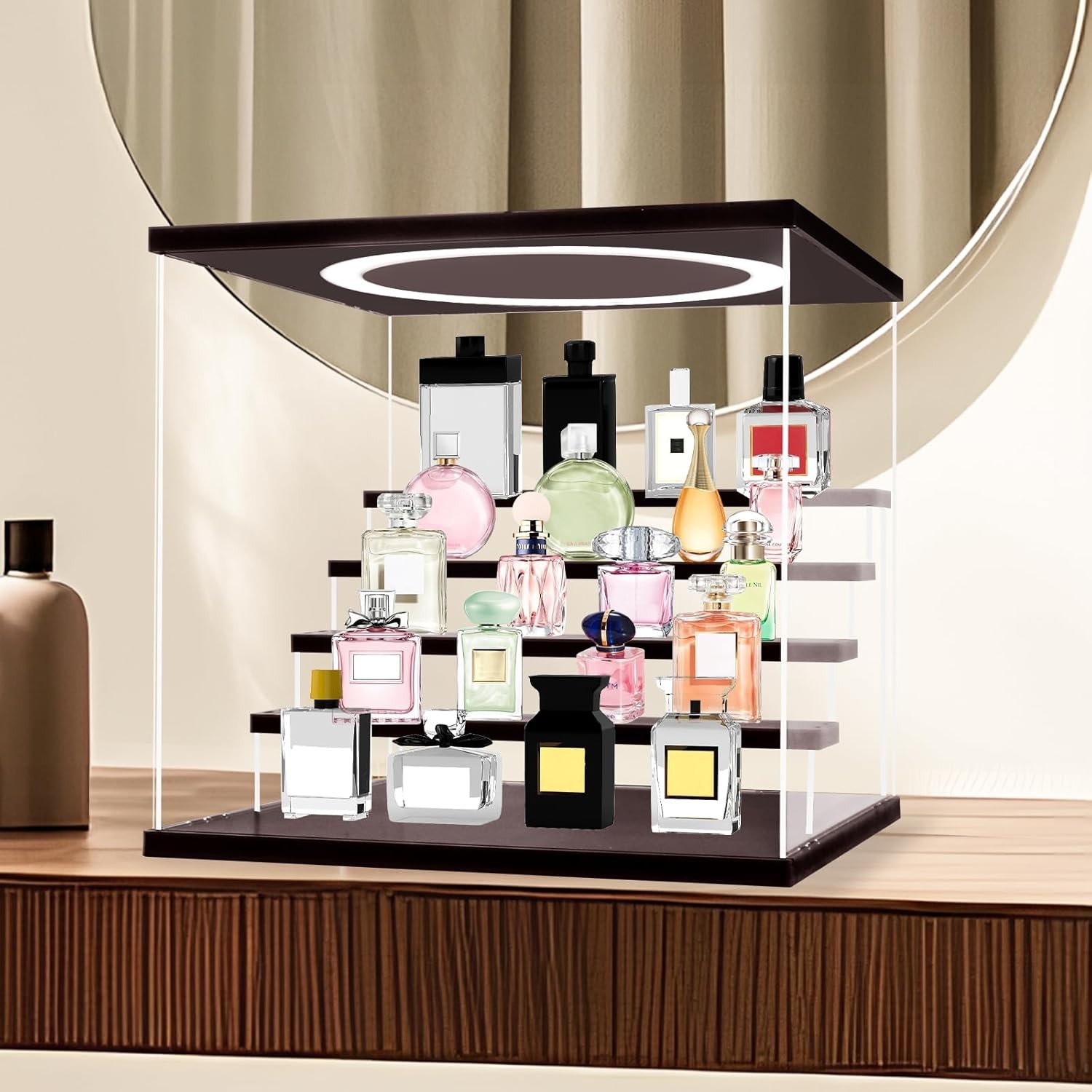 5 Tier Acrylic Display Case Adjustable LED Light Action Figure Dustproof Box