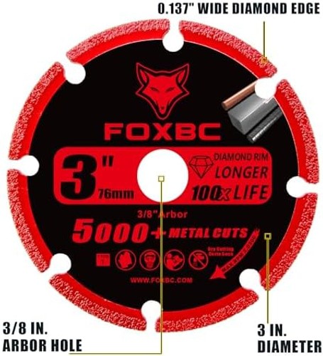 FOXBC 3 Inch Diamond Cut Off Wheel with 5000+ Metal Cutting on Rebar, Stainle…