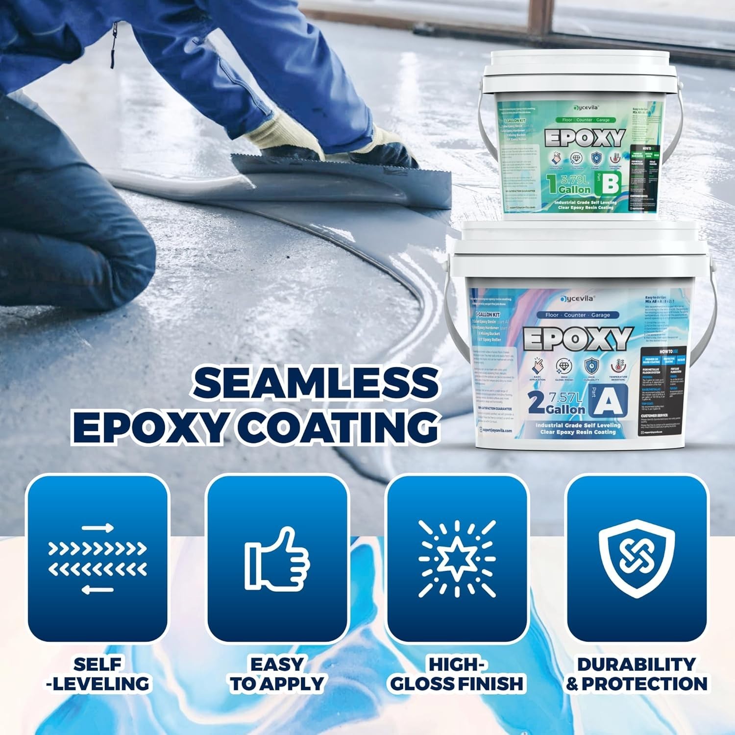 3 Gallon 100% Solids Industrial Epoxy Floor Coating Kit – Self-Leveling, High…