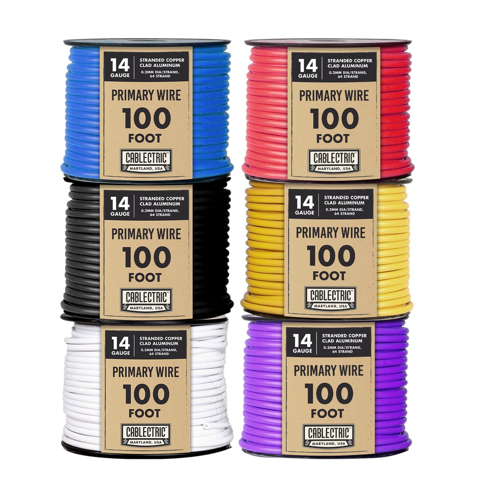 6 Roll 14 Gauge Copper Clad Aluminum Primary Wire – Assorted Colors – 100 Ft …