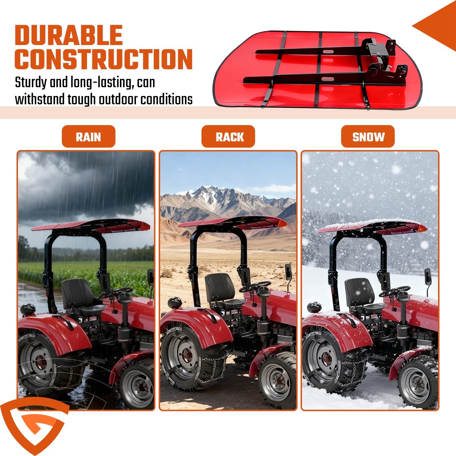 Sun Shield Tuff Top Tractor Canopy – Red For 2″ x 2″ or 2″ x 3″ ROPS 48″ X 52″