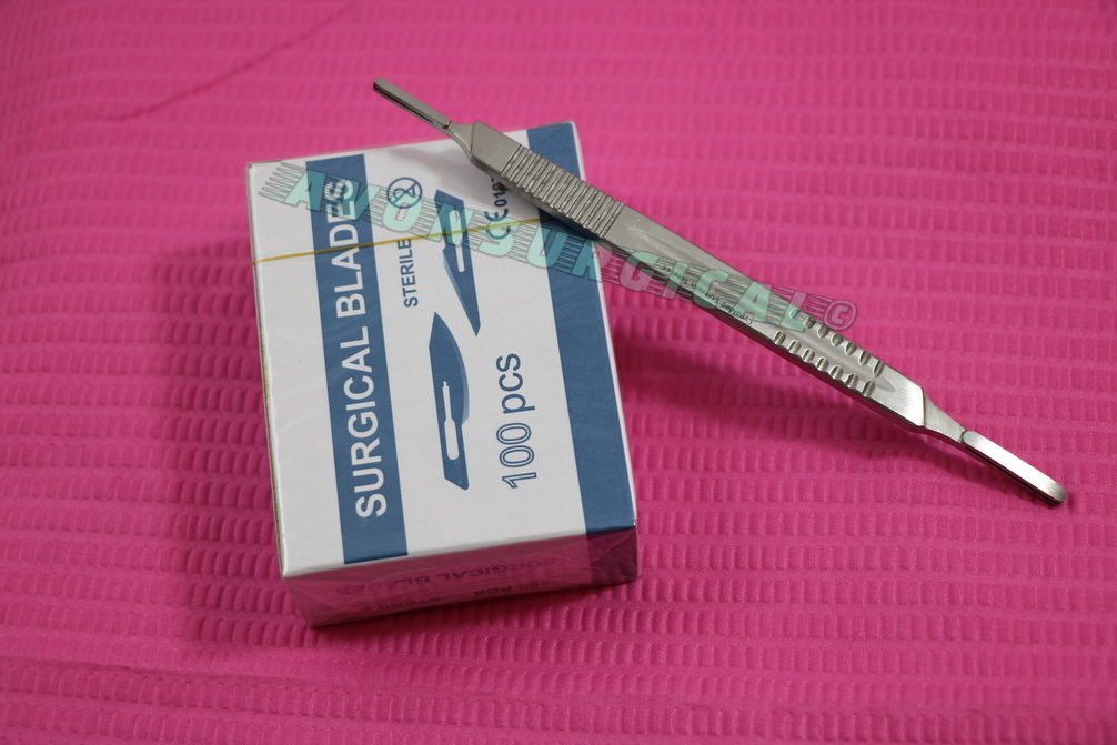 1 SCALPEL KNIFE HANDLE # 3 & 4 + 100 Pcs STERILE SURGICAL BLADE #10 #15C #21 #23