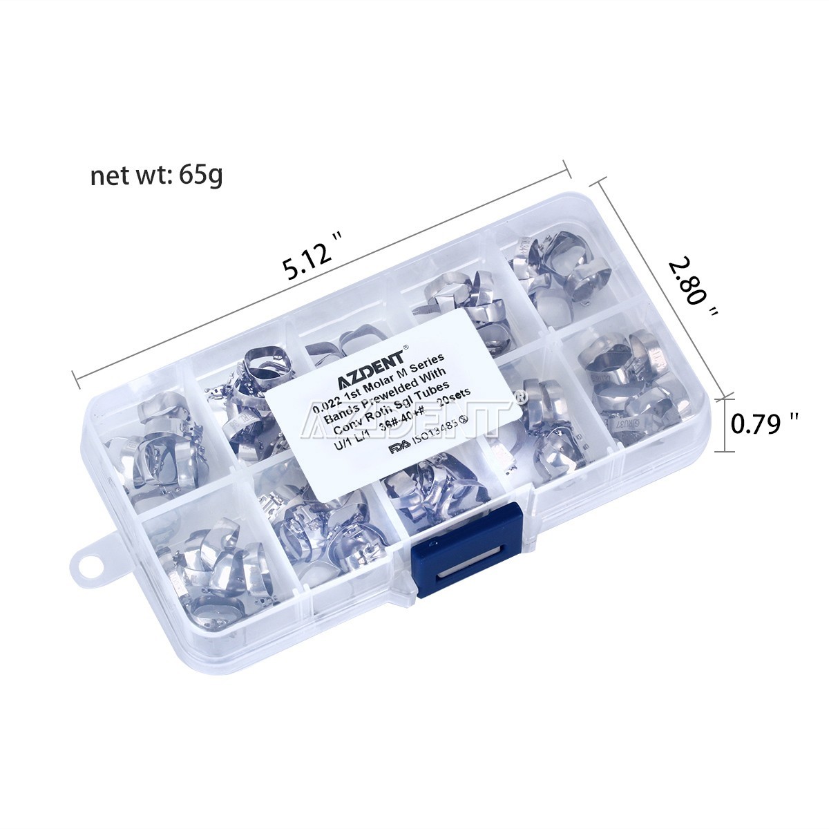 80Pc/Box AZDENT Dental Ortho M series Bands Buccal Tube 1st Molar Roth.022 Conv