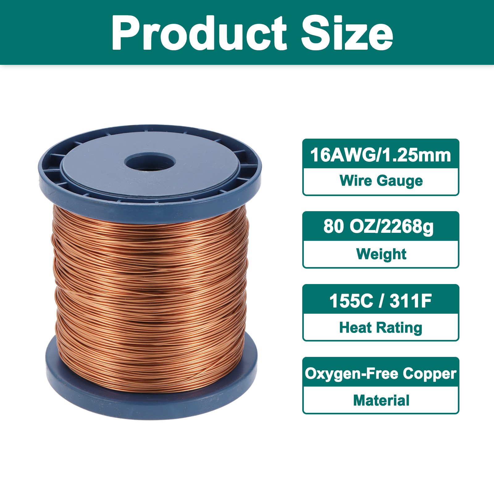 16 AWG Magnet Wire, 16 Gauge 80 oz Enameled Copper Wire, 155C(311F)