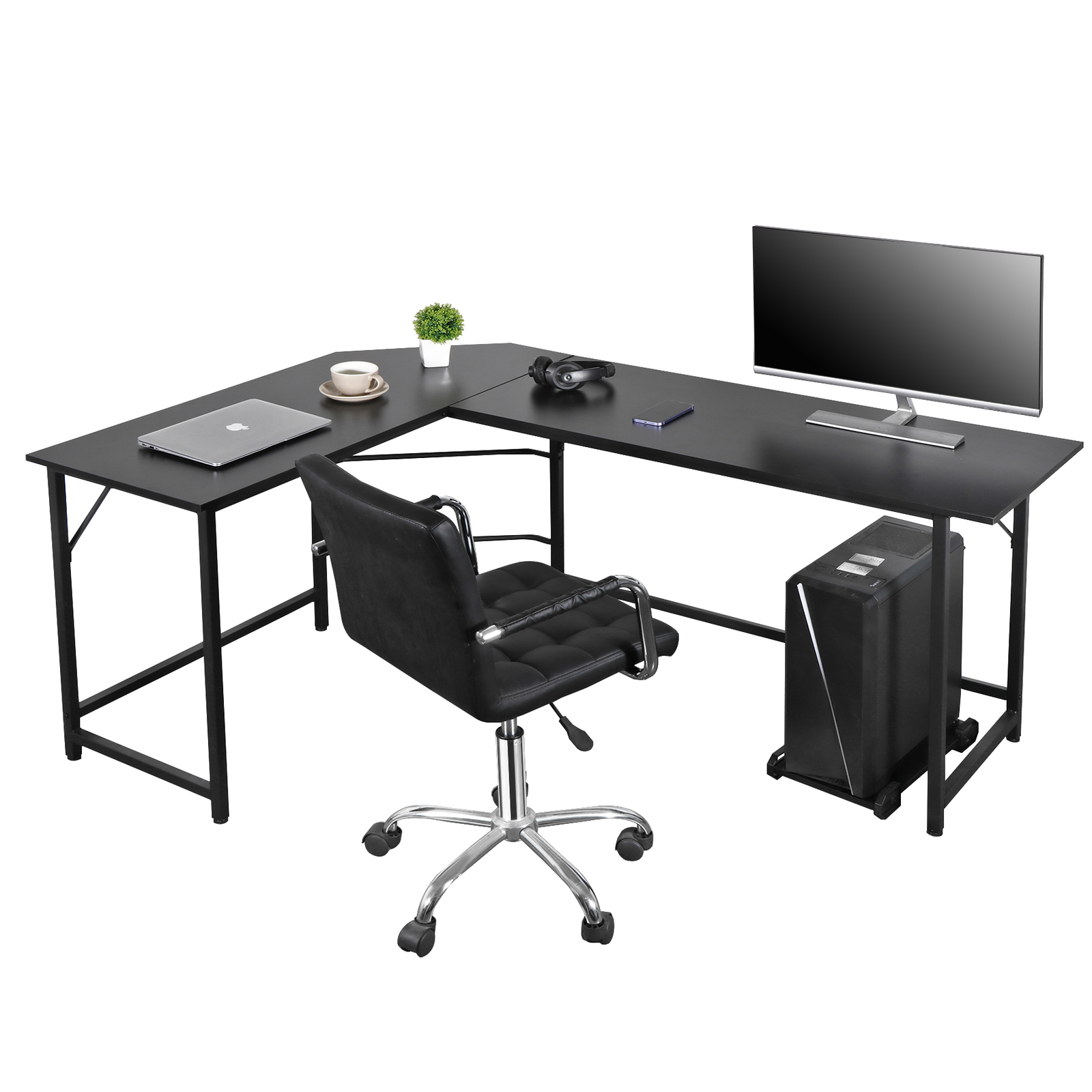 66″ L-Shaped Gaming Desk Corner Computer Desk PC Laptop Study Table Workstation