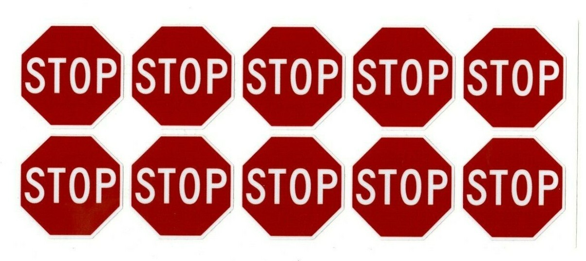 Stop Sign Stickers | 10 decals | 1.5″ octagon shape | outdoor durable