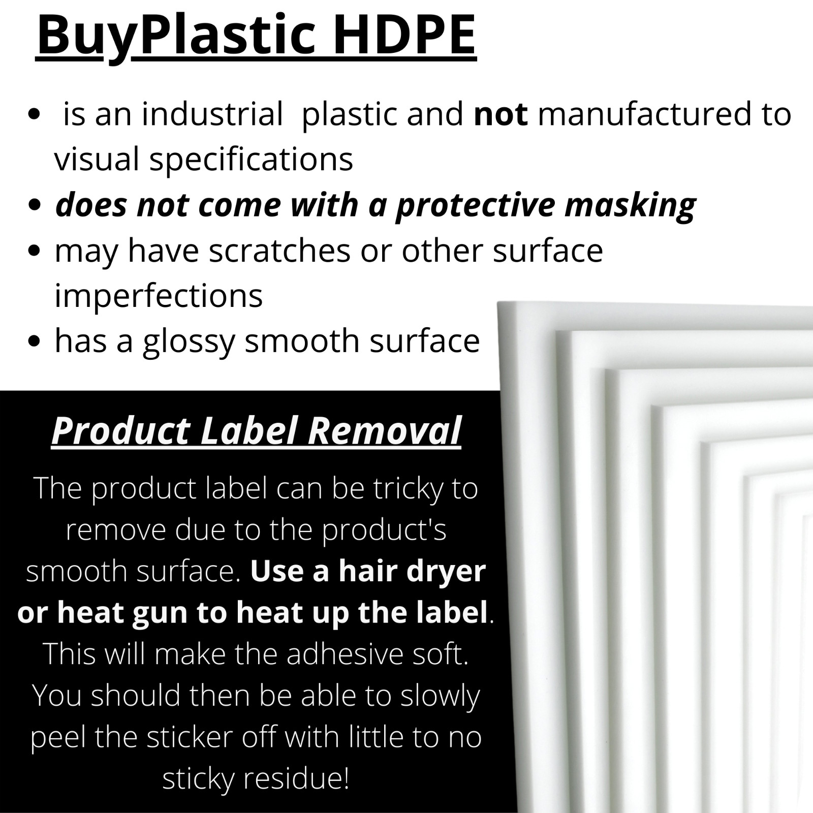 BuyPlastic Natural White HDPE Plastic Sheet 3/4″ x 24″ x 24″