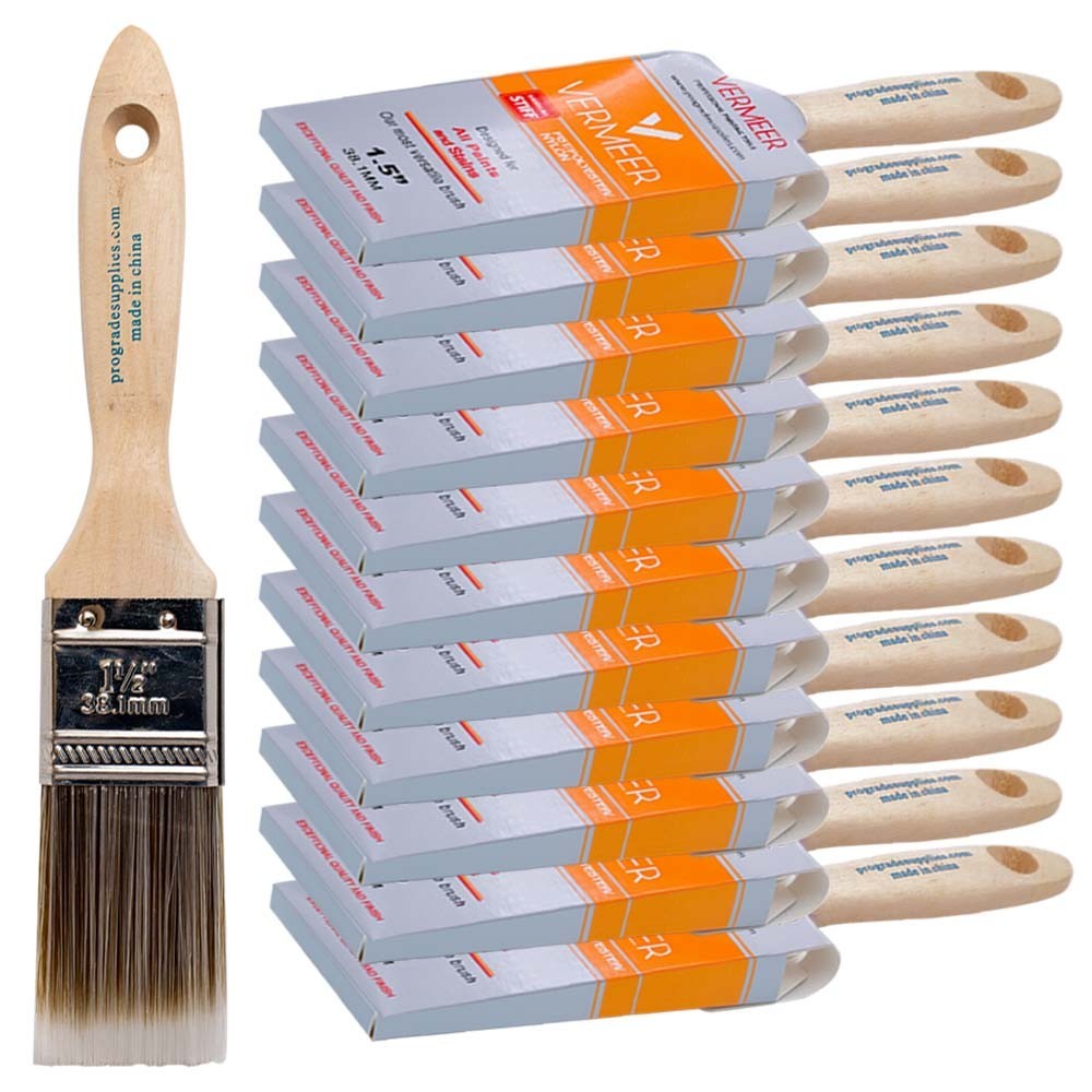 12-Pack – 1.5″ Flat Brushes for All Latex and Oil Paints & Stains