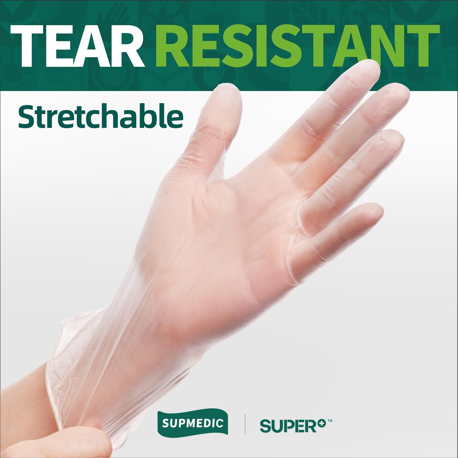 Supmedic Vinyl Disposable Exam Gloves, Clear 4 Mil Medium, 100 Medium (Clear)