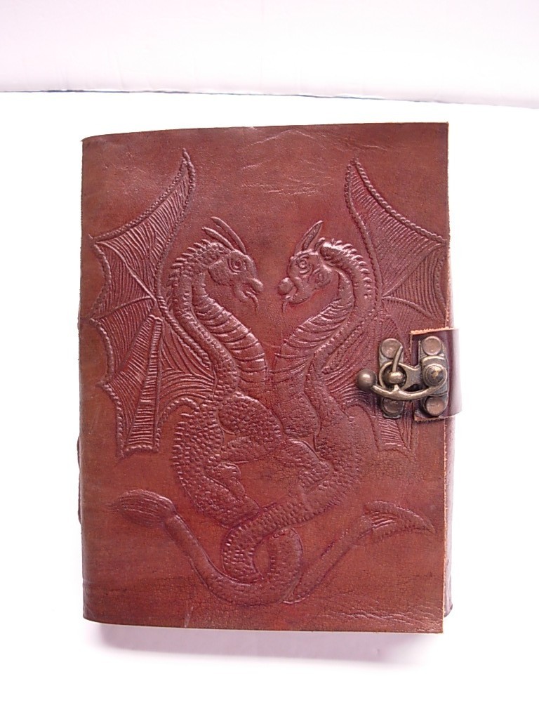 Handcrafted Leather Double Dragon Journal Metal Latch Unlined Pages India 5 x 7