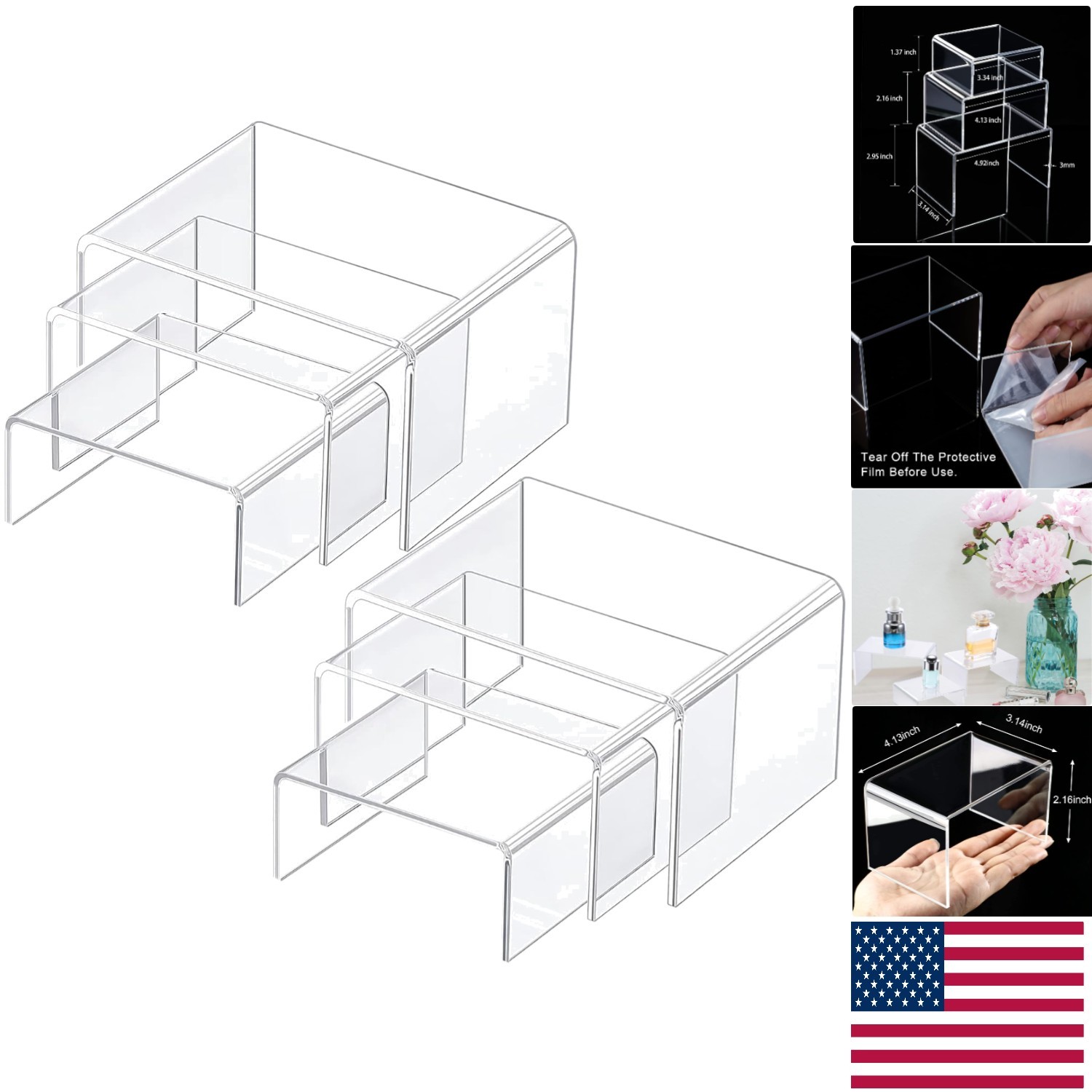 Compact 2-Set Small Acrylic Display Risers for Jewelry & Crafts – No Assembly