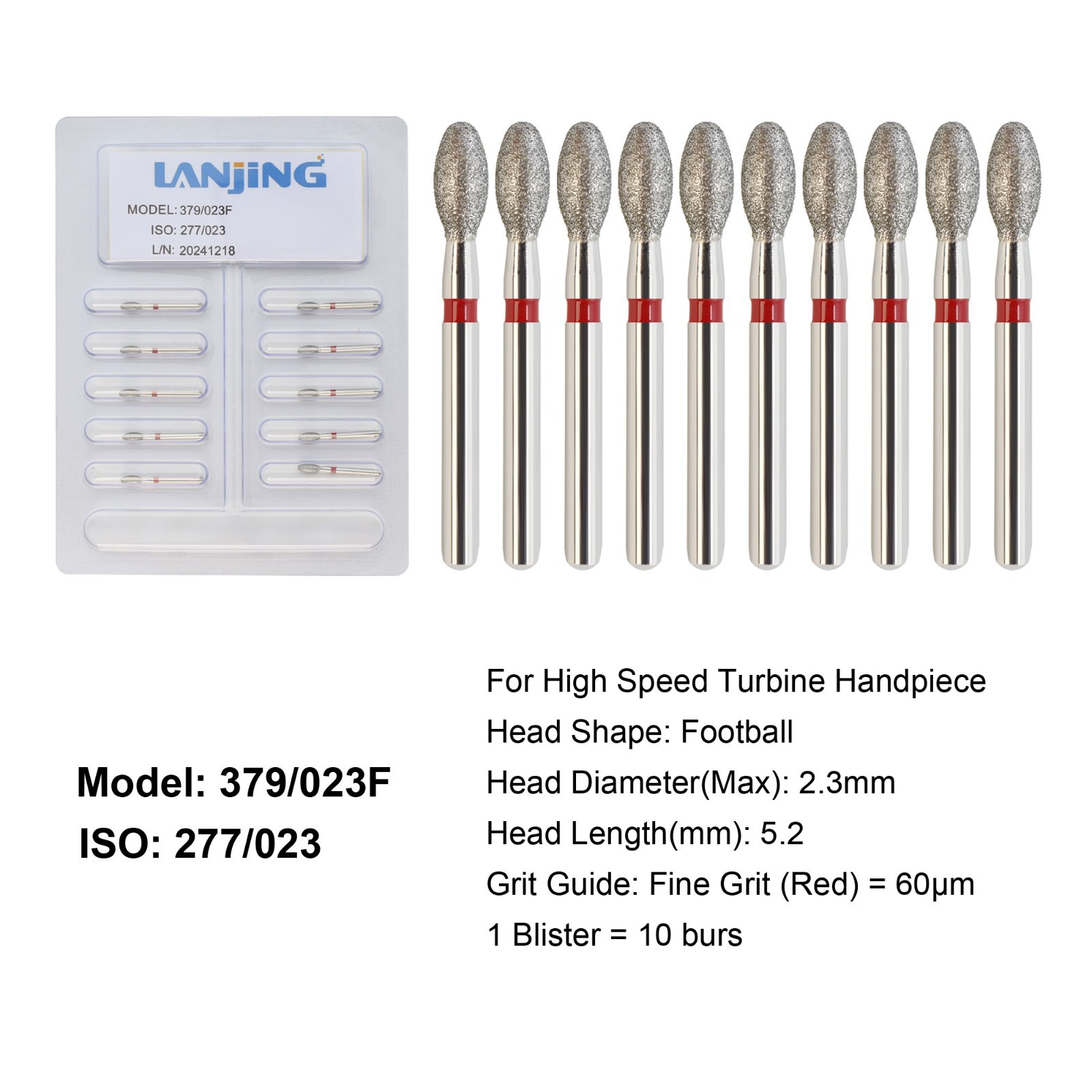 Dental Diamond Burs Football Burs FG Fine Red High Speed Friction Grip 379/023F
