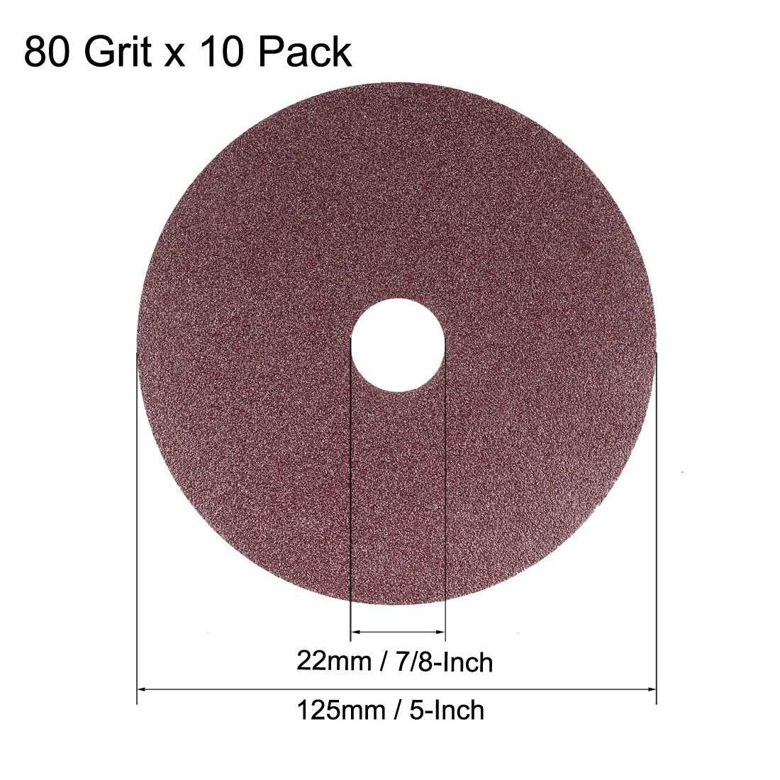 5-Inch x 7/8-Inch Aluminum Oxide Resin Fiber Discs Center Hole 80 Grit 10 Pcs