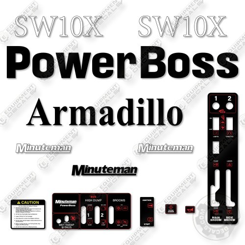 Fits Powerboss SW10X Decal Kit Armadillo Minuteman Sweeper – 7 YEAR 3M VINYL!