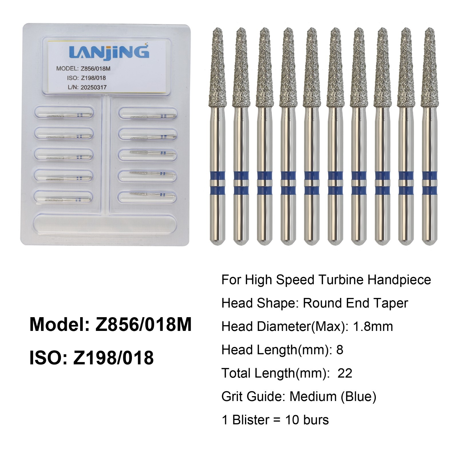 Dental Zirconia Cutting Diamond Burs FG Round End Taper Round Ball Football Z856