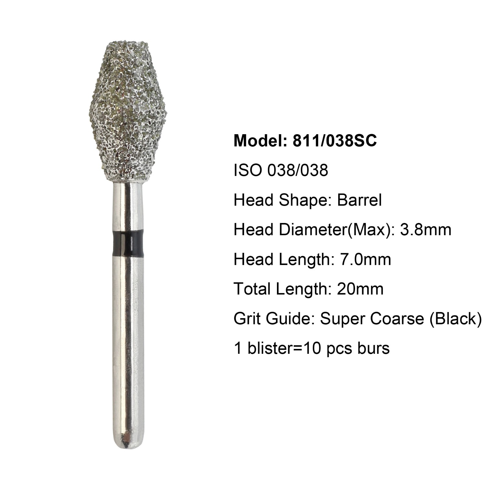Multi-Use Dental Diamond Burs FG 811/038SC Barrel Super Coarse Black High Speed