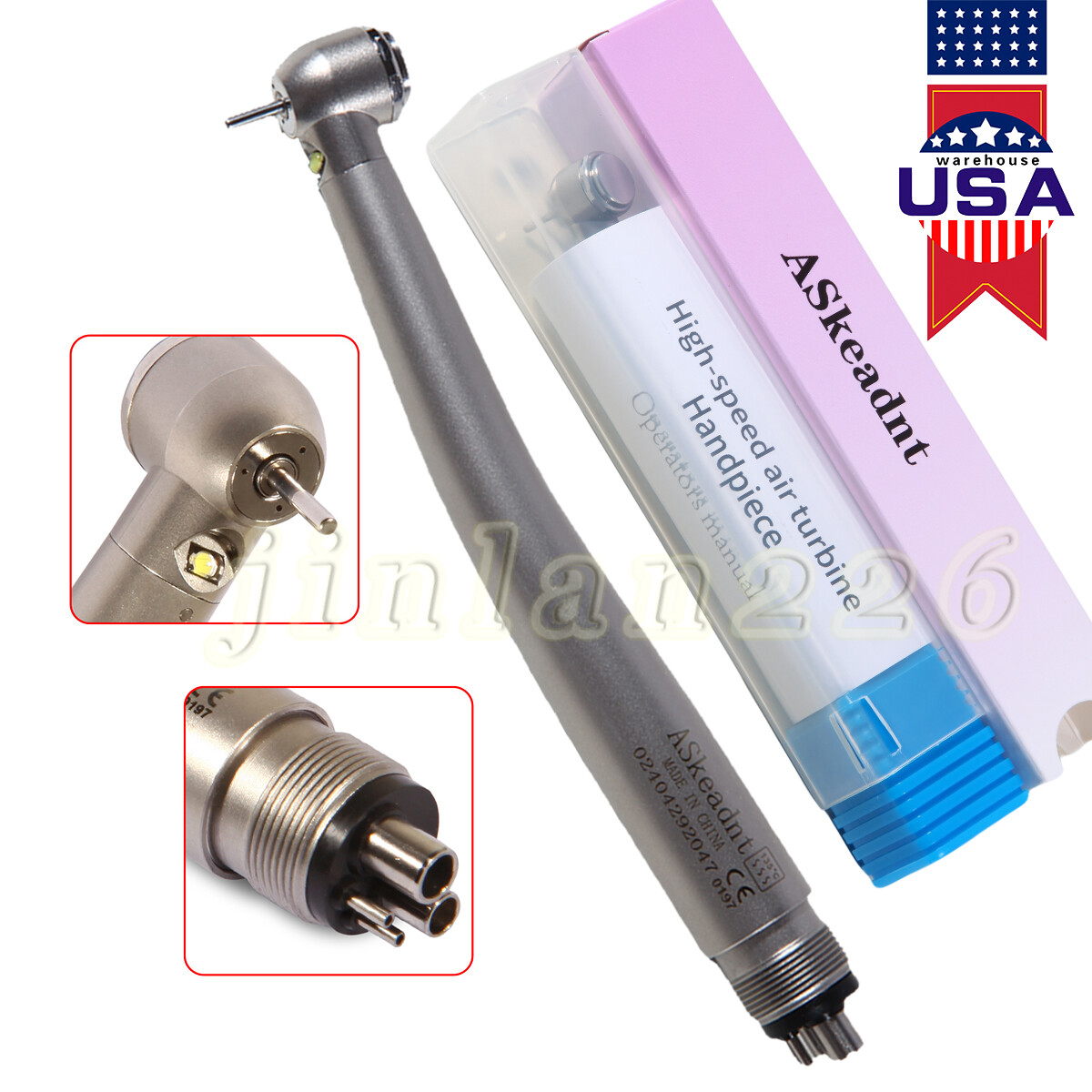 NSK STYLE Dental LED E-generator Fiber Optic High Speed Handpiece Turbine 4 Hole