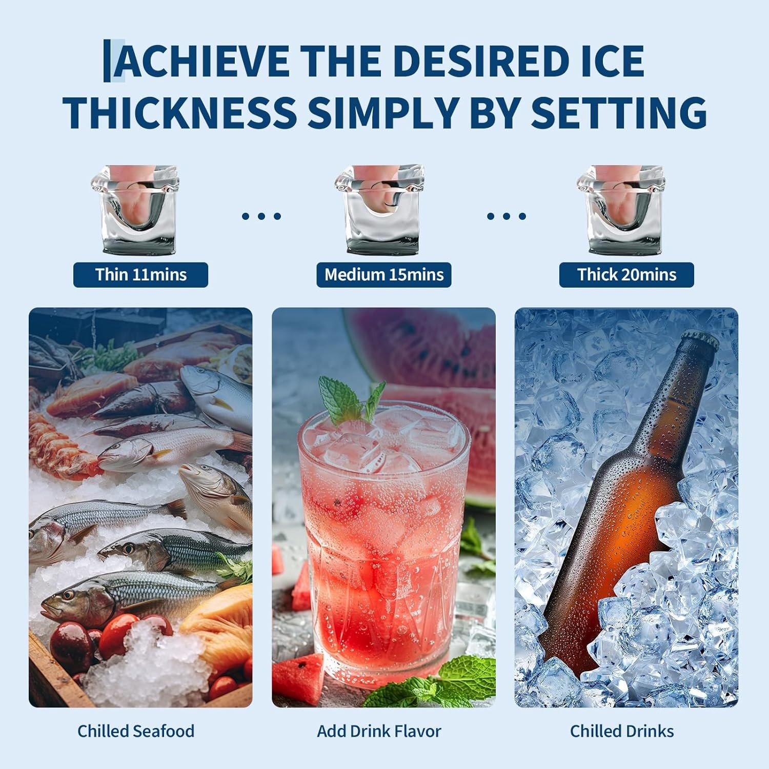 Garvee Commercial Ice Maker,40 Lbs Storage,Freestanding,150 Lbs/24H,3 Ice Sizes
