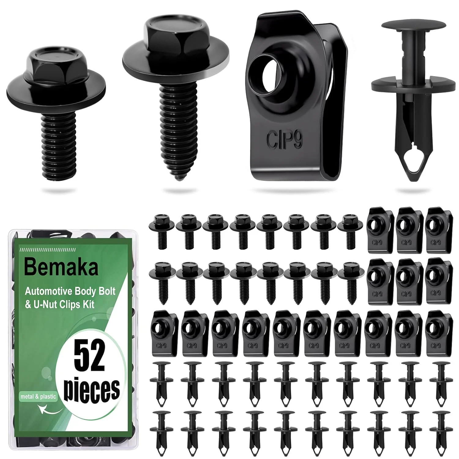 52Pcs Engine Under Cover Splash Shield Guard Body Bolts & Extruded U-Nut Clips K
