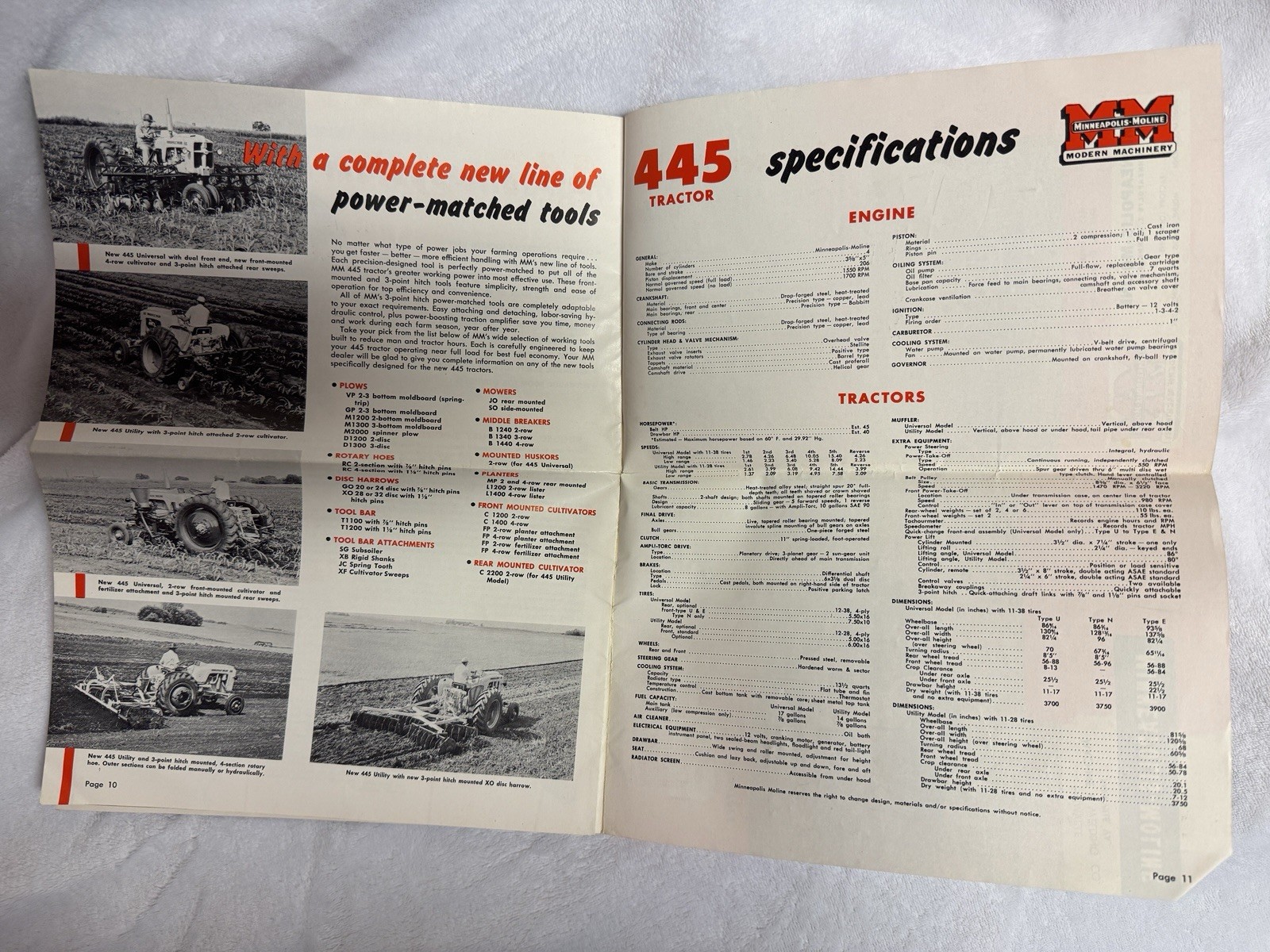 Minneapolis Moline MM 445 Tractor Advertising Sales Brochure Booklet