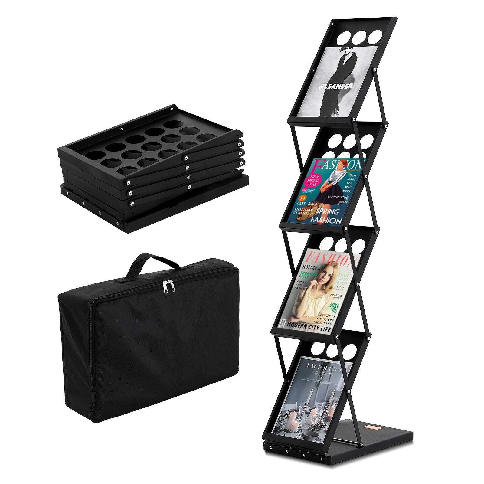 Foldable Magazine Display Rack, 4-Tier Brochure Literature Display Stand, Portab