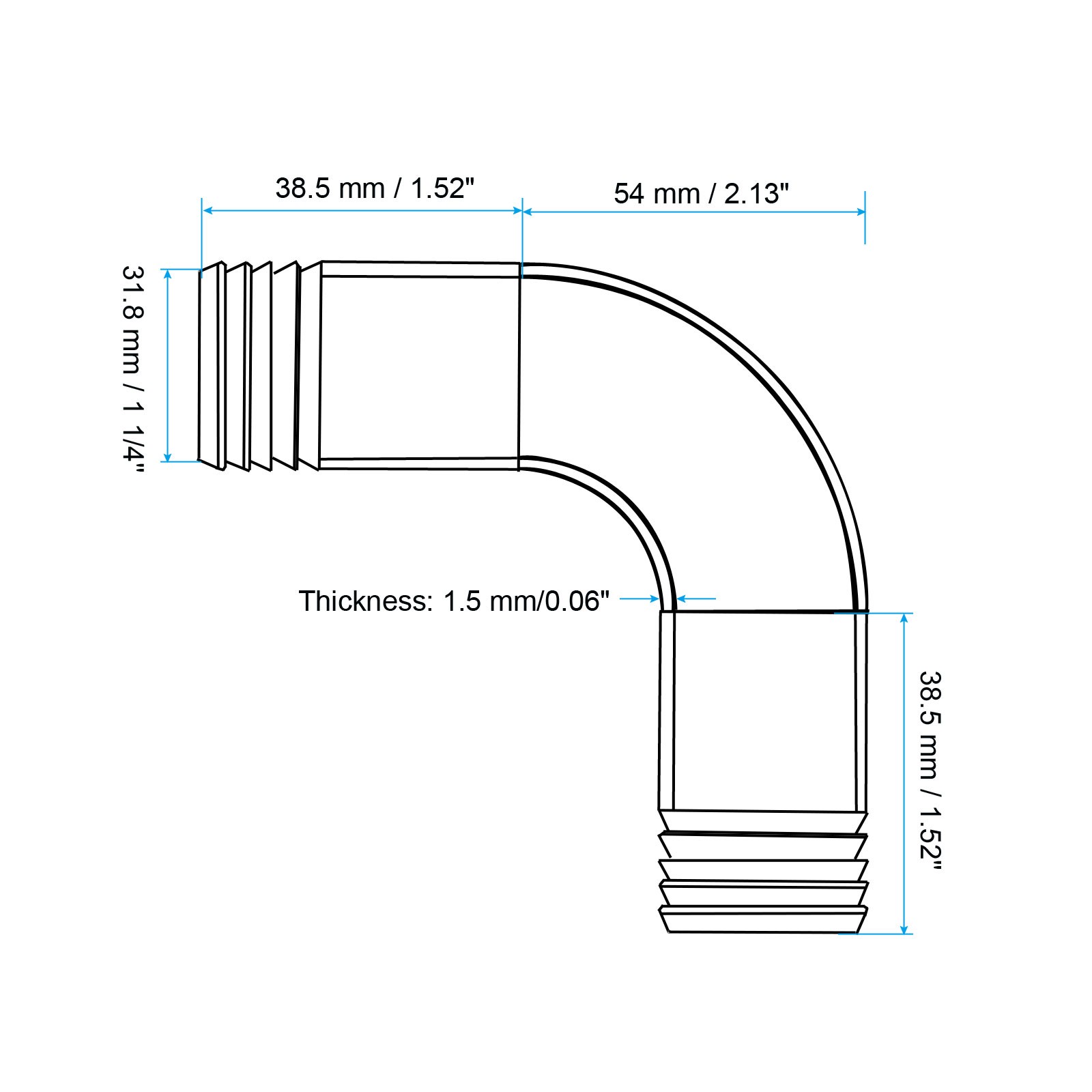 1 1/4in Sanitary Hose Barb Fitting,90 Degree Elbow Hose Barb Pipe Fitting Barbed
