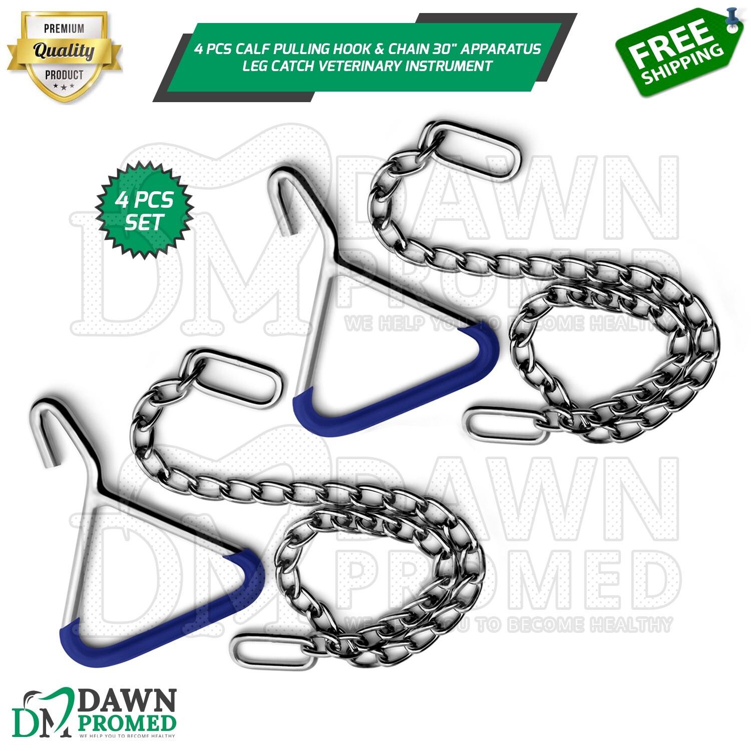 4 Pcs Calf Pulling Hook & Chain 30″ Apparatus Leg Catch Veterinary Instrument