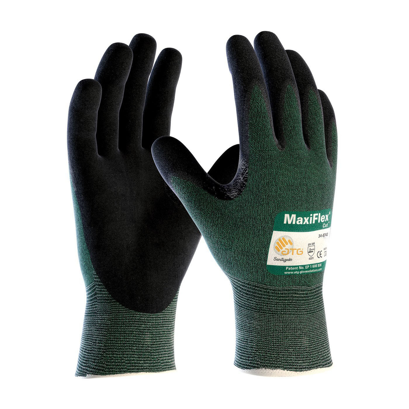 Atg Maxiflex Cut 34-8743 Cut Resistant Nitrile Coated Work Gloves With Green