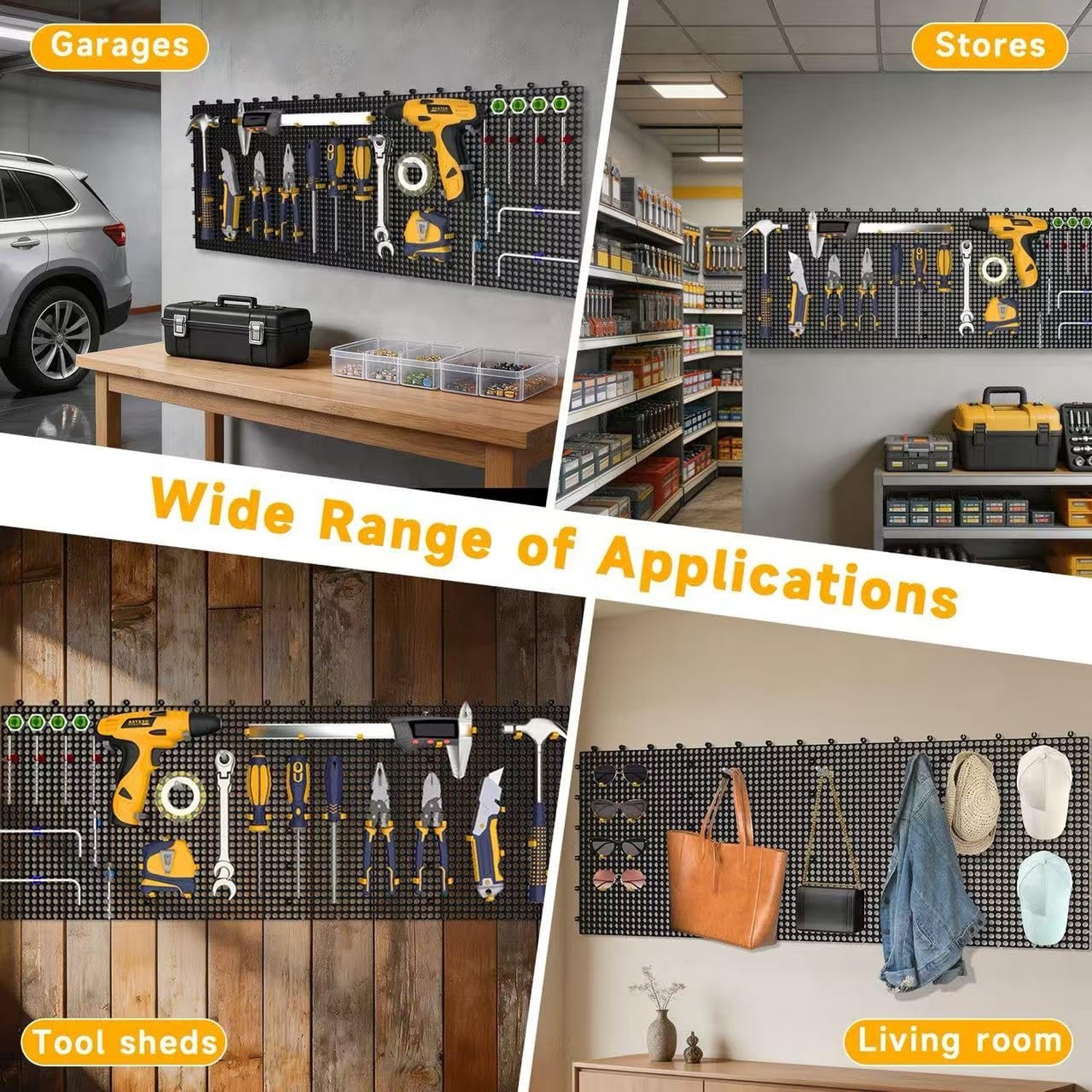 Pegboard Kit: 6 Panels (36x16in, Black) + 200 Hooks & Accessories, Heavy Duty…