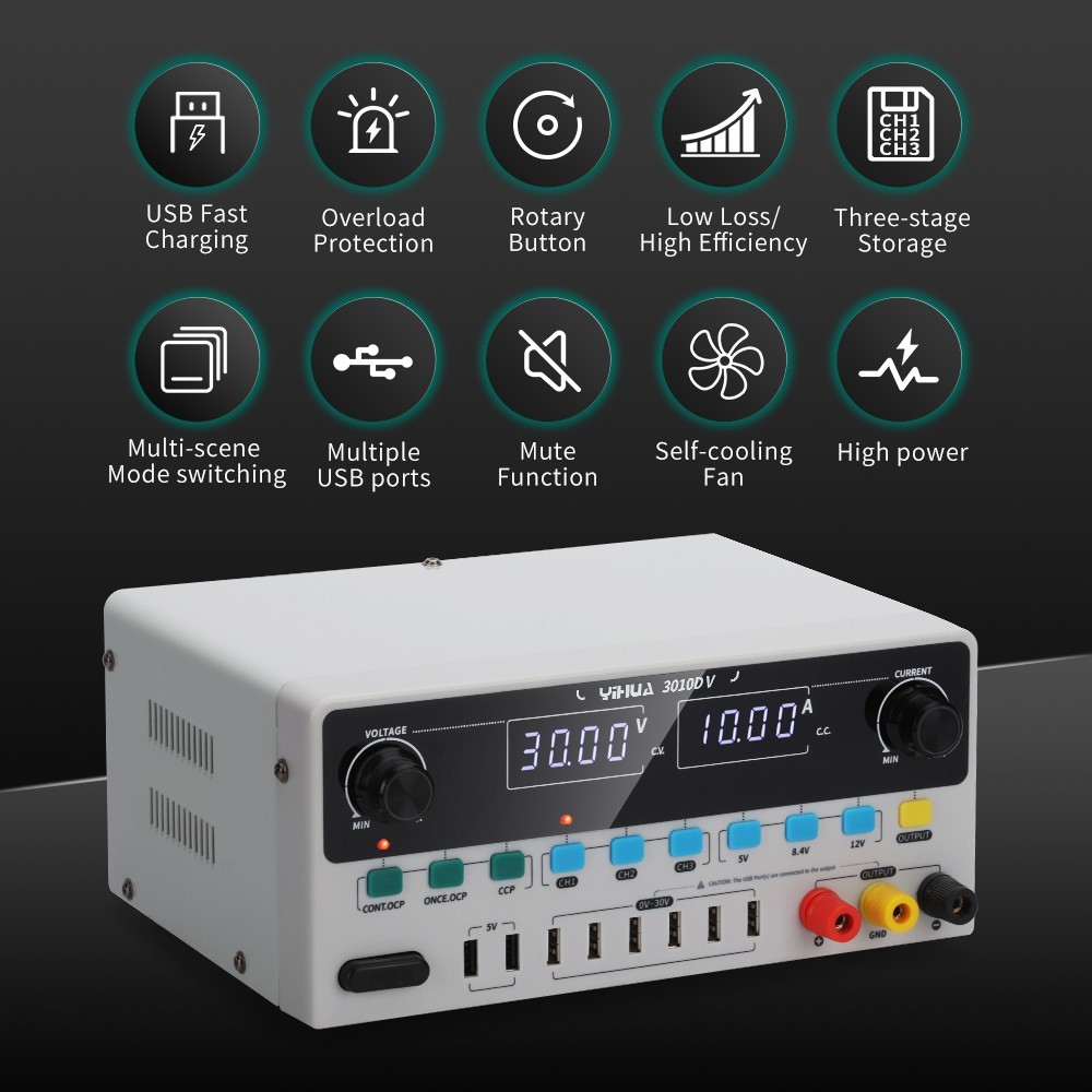 YIHUA DC Power Supply 30V 5A/10A Adjustable Digital Lab Bench Supply Precision