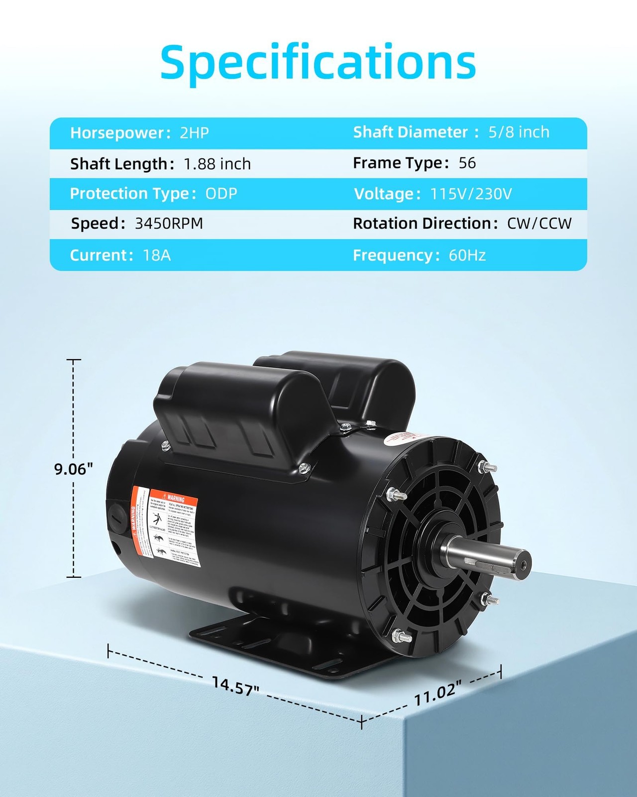 2/3/5HP 3450RPM Air Compressor Electric Motor 56HZ Frame 5/8″/7/8″Keyed Shaft