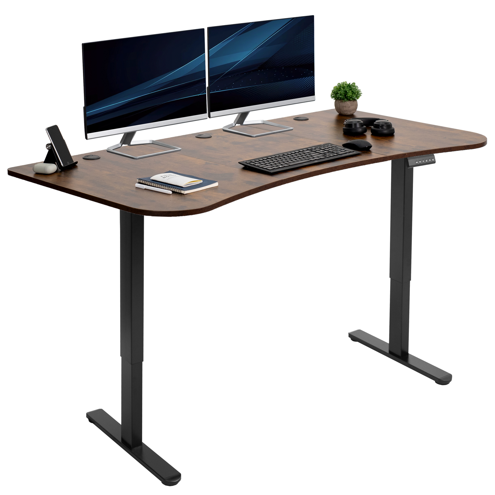 VIVO Electric 63”x32” Stand Up Desk, Rustic Vintage Brown Tabletop, Black Frame