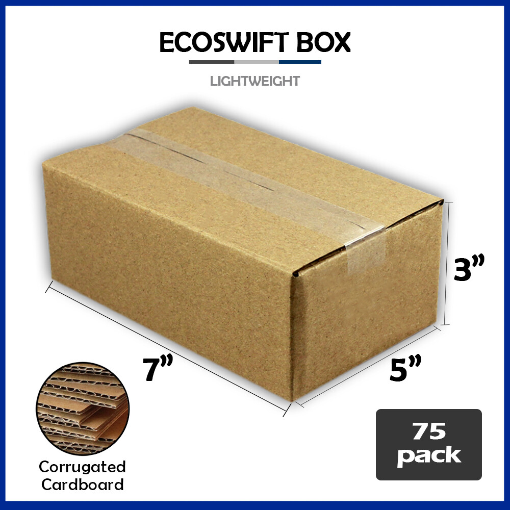 75 7x5x3 “EcoSwift” Brand Cardboard Box Packing Mailing Shipping Corrugated