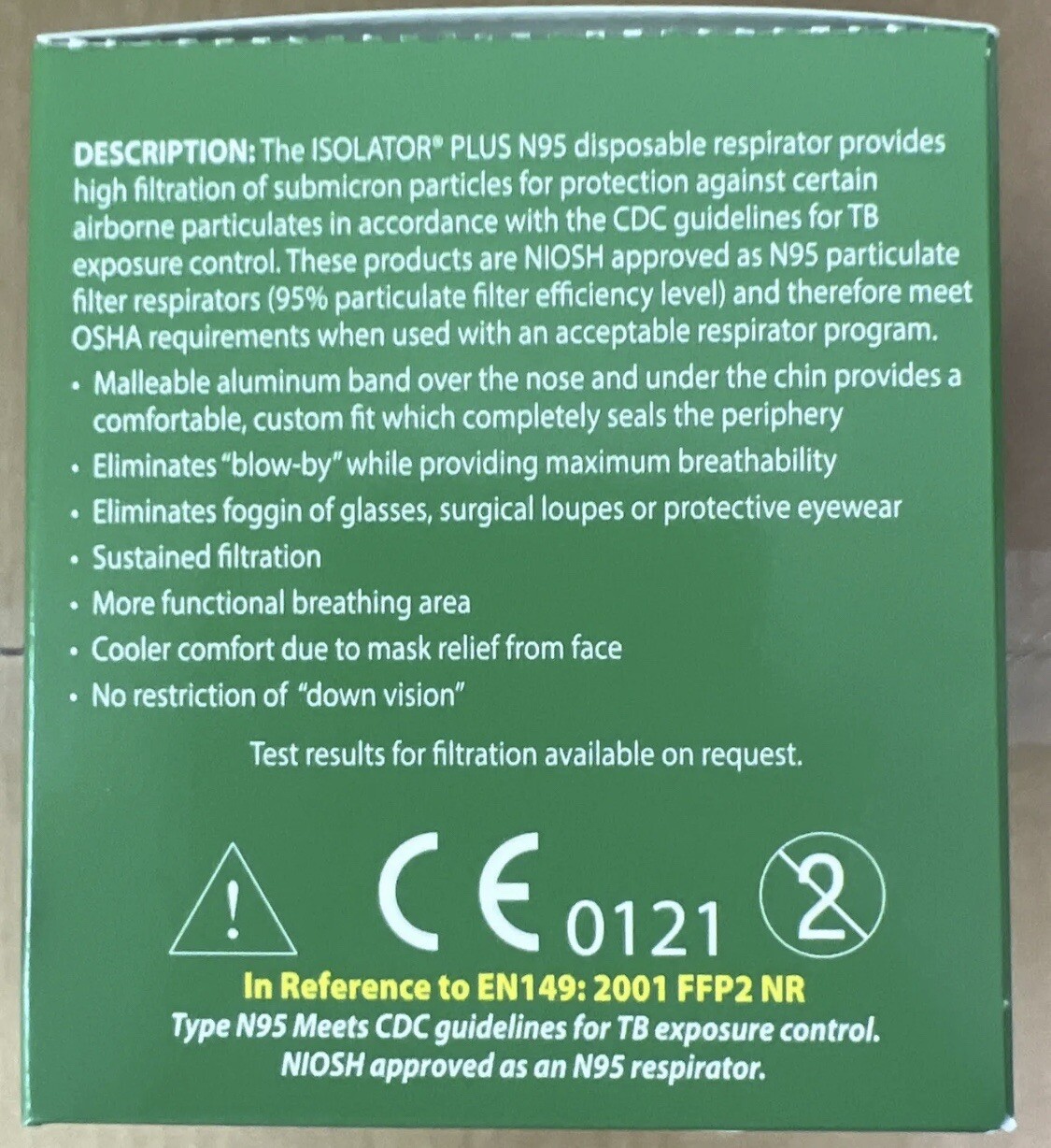 N95 Crosstex Isolator Plus Fluid Resistant Surgical Masks NIOSH [CASE OF 168]