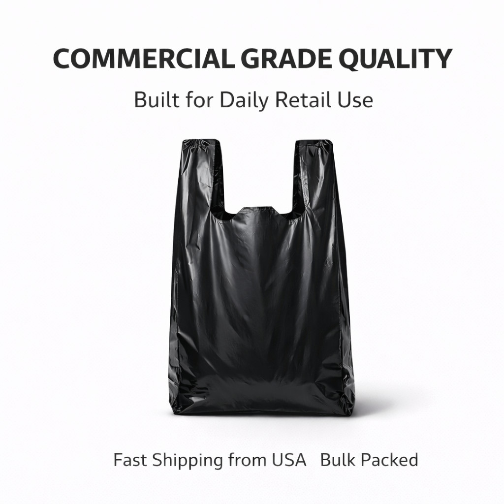 Extra Heavy Duty Black T-Shirt Bags 1/6 Size 21×6.5×11.5 1.18 Mil Grocery Bags