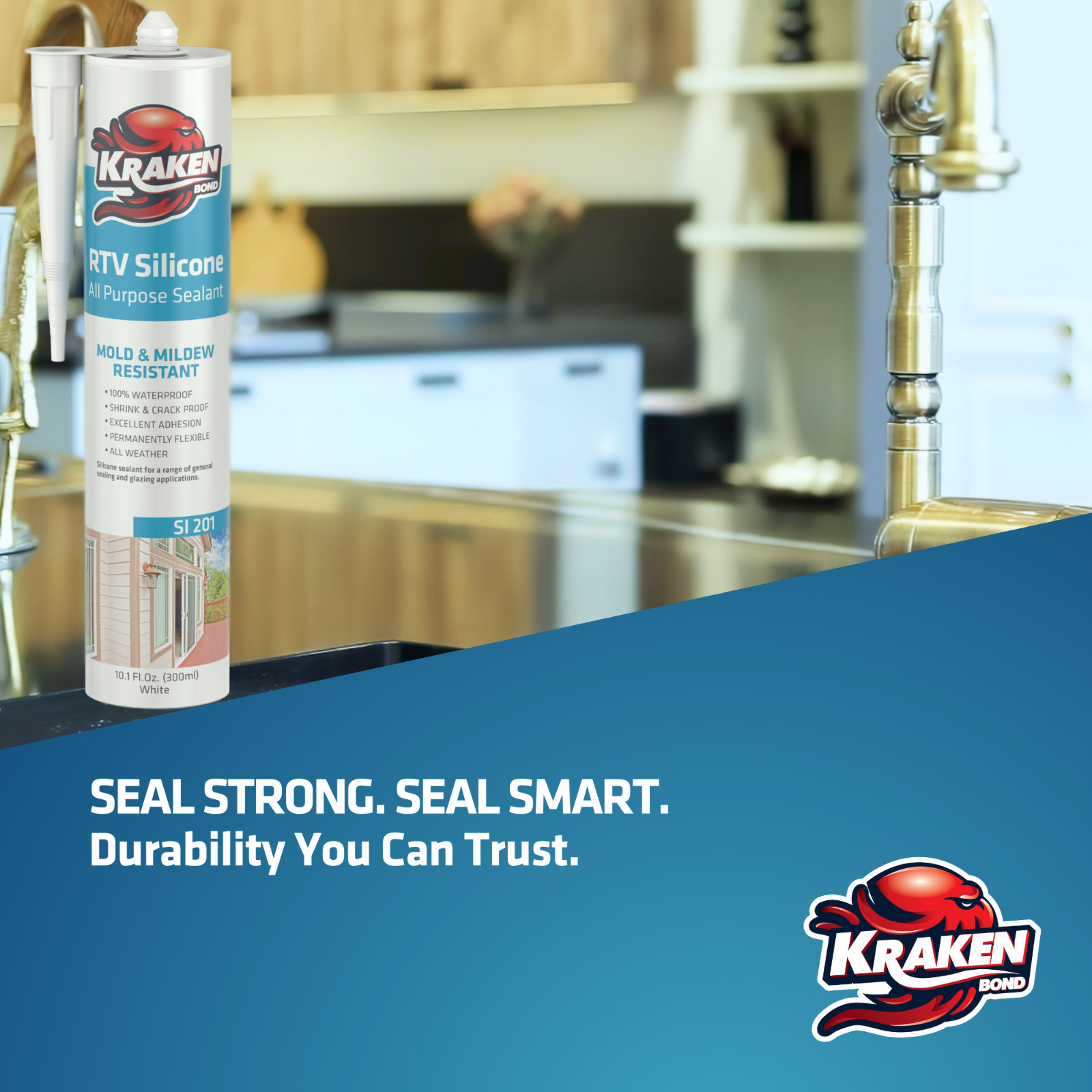 Kraken Bond RTV Silicone (10.1 fl oz) 12 Pack | Waterproof Caulk | Transparent