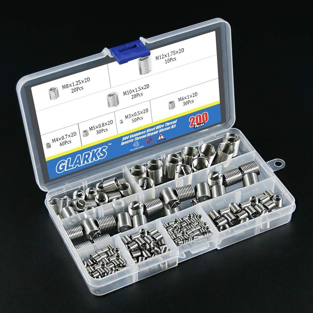 200PCS Insertos De Rosca De Alambre Vaina De Acero Tipo Helicoil Kit Surtido