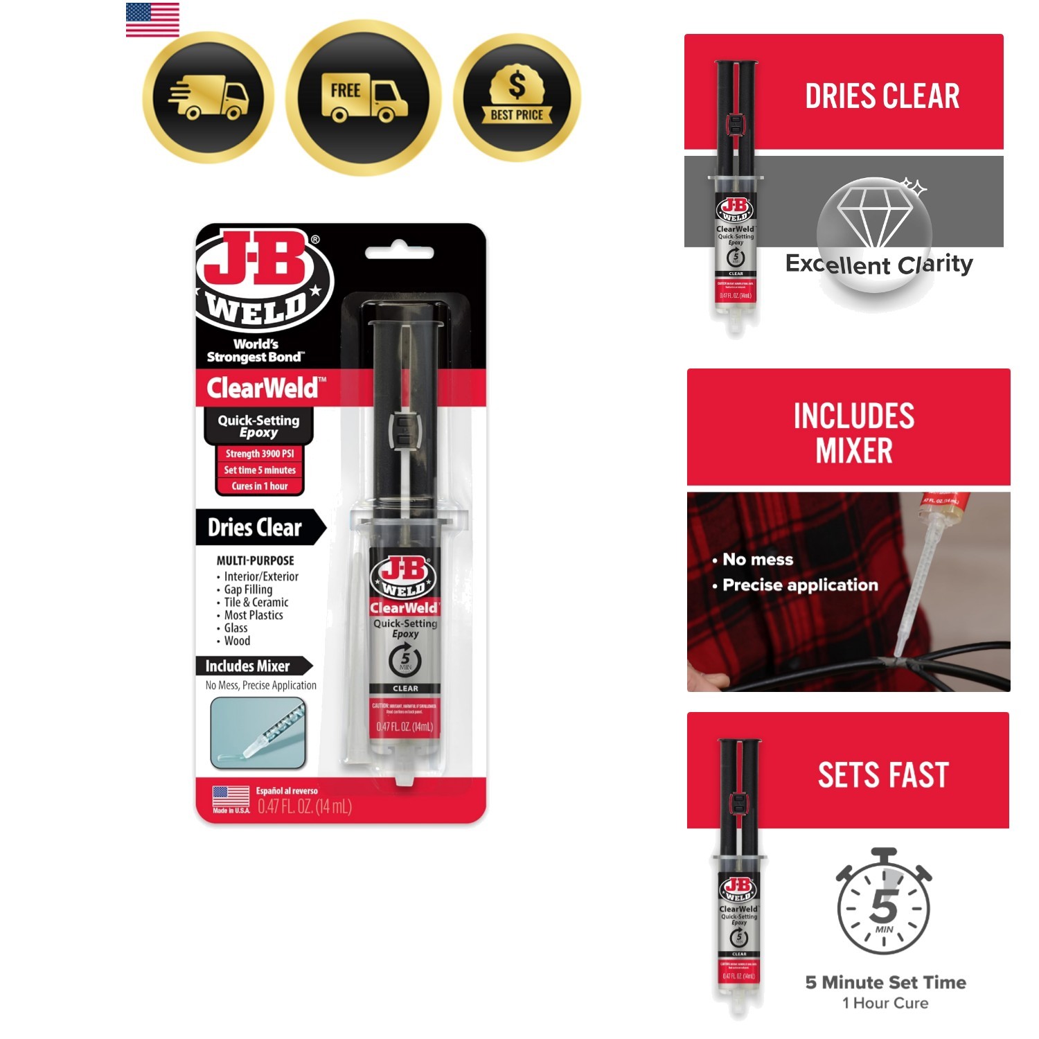 ClearWeld 5 Minute Epoxy, Clear, 14ml w/Static Mixer, 50114H
