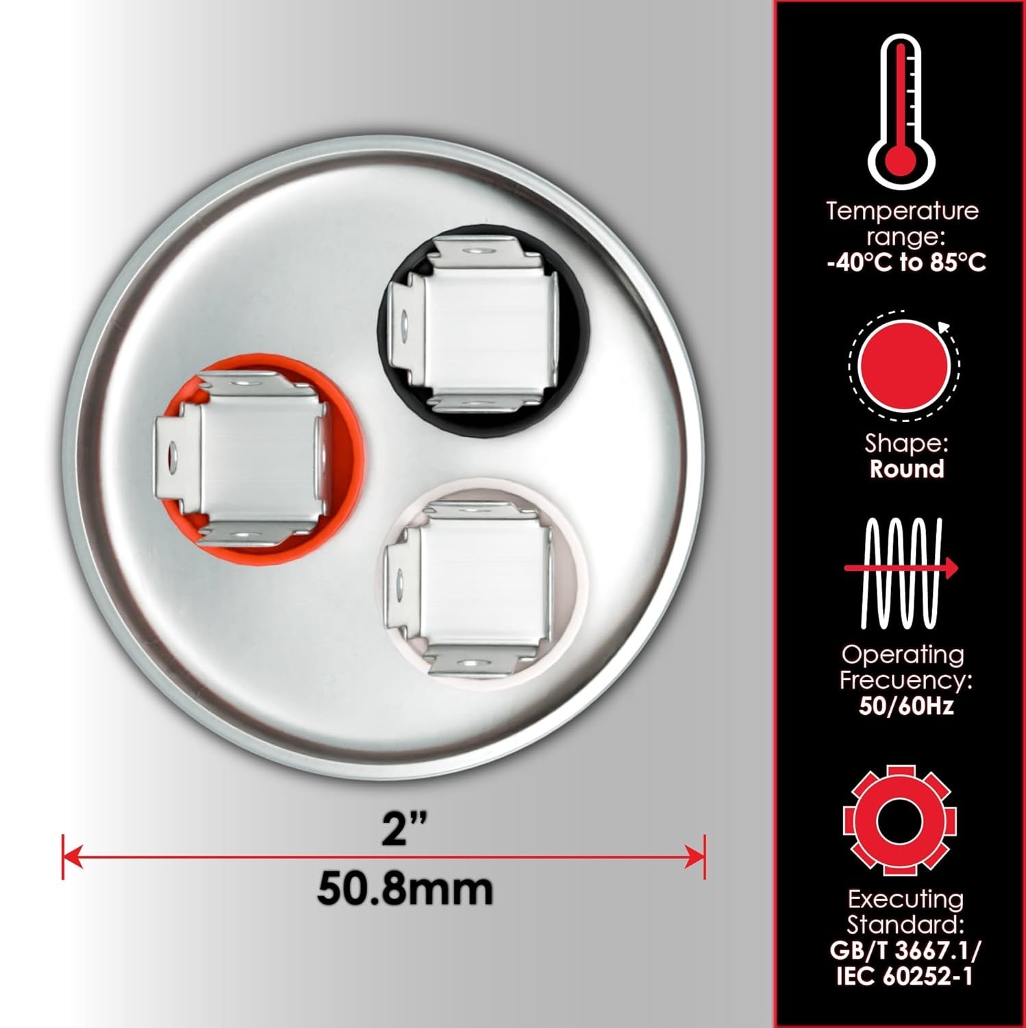 AC Capacitor 35 + 5 μF, 370/440 VAC, CBB65 Motor Run Round Capacitor PK50