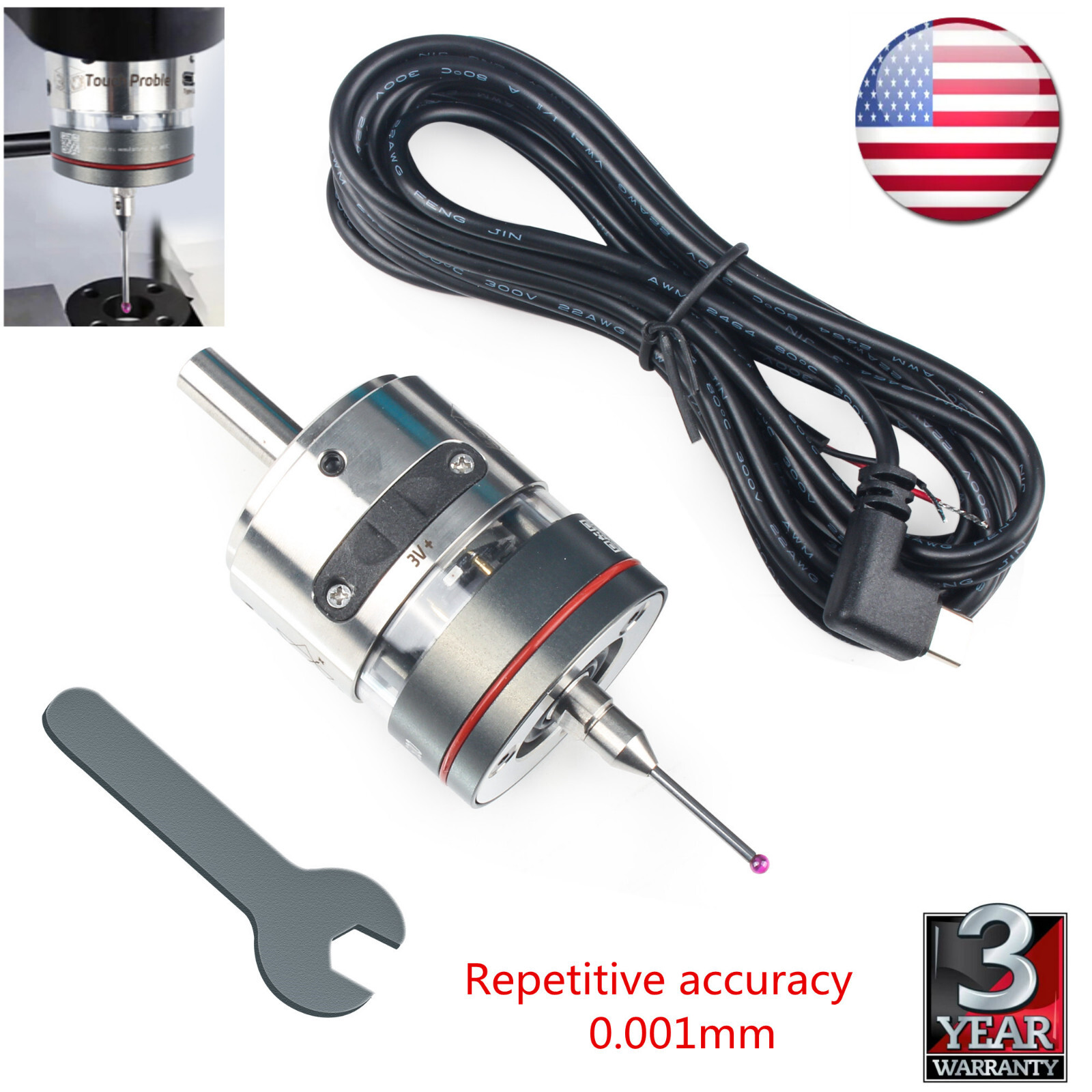 【USA】Edge Finder 3D Touch Probe 0.001mm Accuracy CNC Milling Machine Trigger