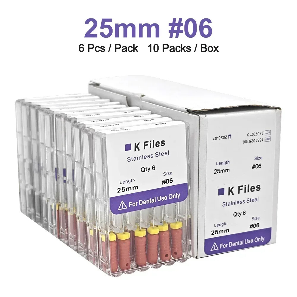 Dental Endo Root Canal File K-files Stainless Steel #6#8#10#15-40 Hand File 25mm