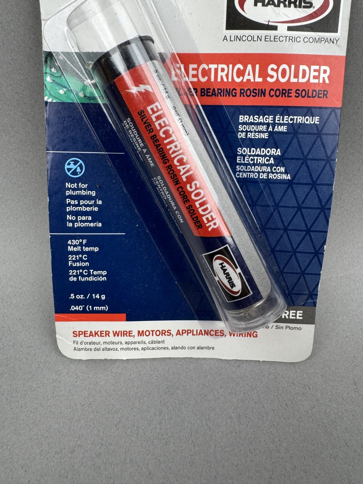 Harris Electrical Solder Silver Bearing Rosin Core Lead Free 0.5 oz .040″ 327788
