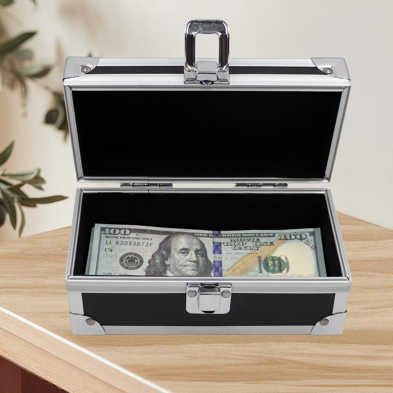 Lockable Cash Box with Key Metal Money Storage Organizer Coin Bill Case