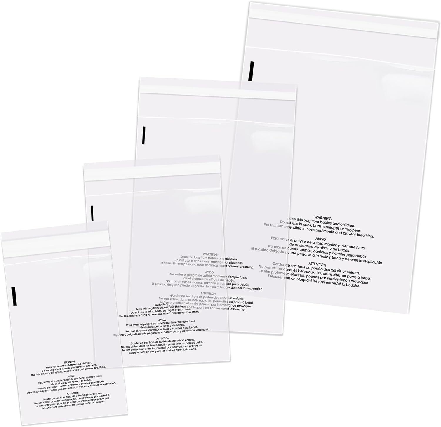 Clear Bags Resealable Suffocation Warning Poly OPP Cello Merchandise Bag 1.5 Mil